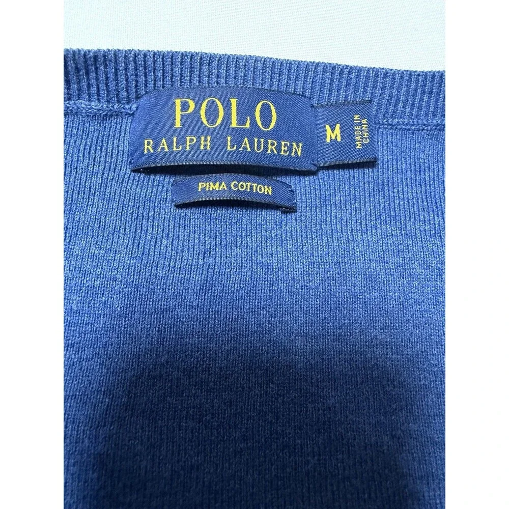 Polo Ralph Lauren Sweater Men's Blue 100% Pima Cotton V Neck Pullover Size M
